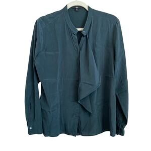 Boss By Hugo Boss Blue Silk Front‎ Drape Detail Bivinia Blouse Size 8